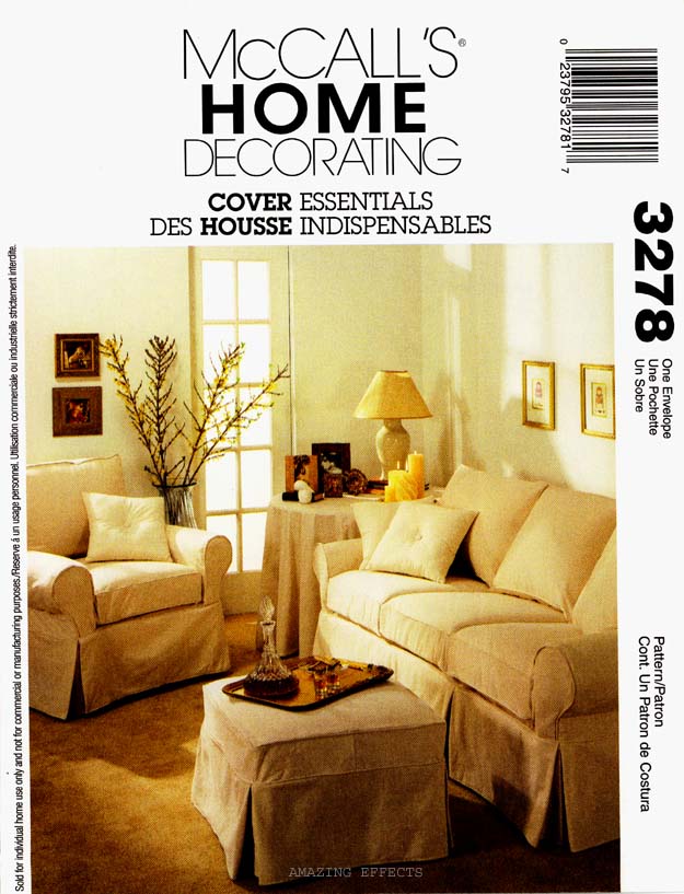 McCalls Pattern 3278 Slipcovers chair sofa Tablecloth Ottoman Pillow 