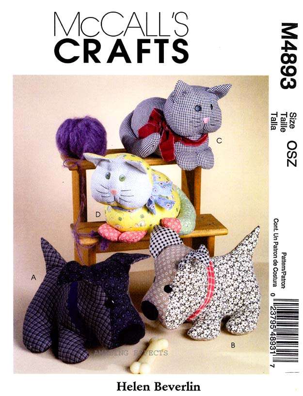 McCalls Pattern M4893 Stuffed calico animals Dog Cat pets 4893 toys 