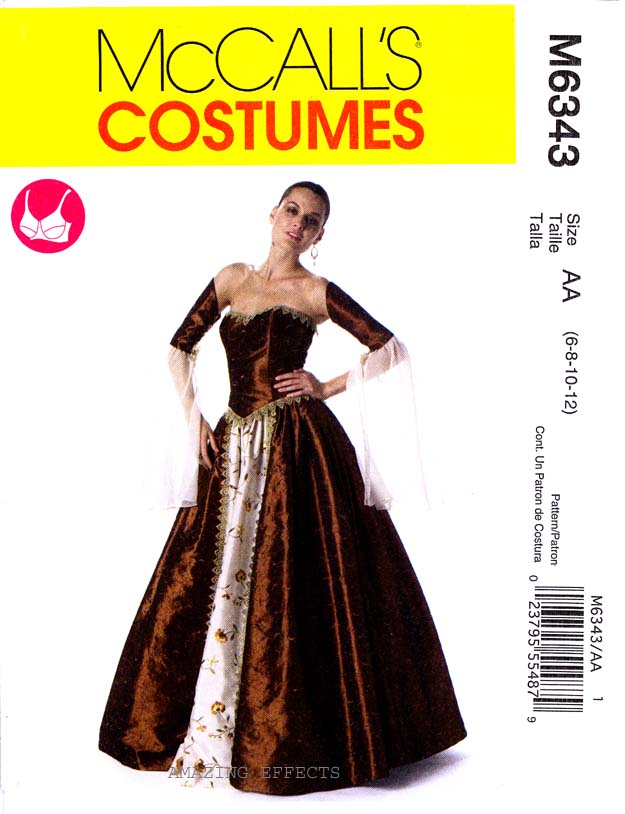   Pattern M6343 Womens Renaissance Costume 6 12 Gown dress corset 6343