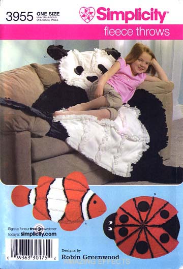 Simplicity Pattern 3955 THROWS Rag Quilts panda bear 039363301752 