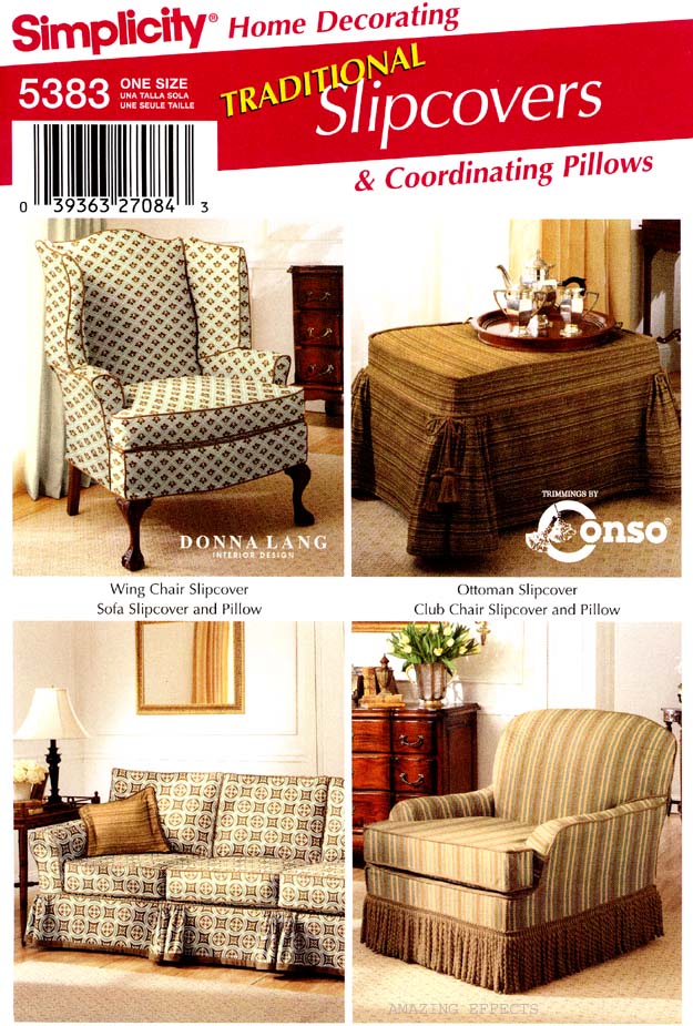 Simplicity Pattern 5383 SLIPCOVERS chair sofa, Pillows 039363270843 